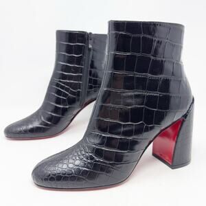 Christian Louboutin Turela Black Croc Embossed Leather Ankle Boots Size 38